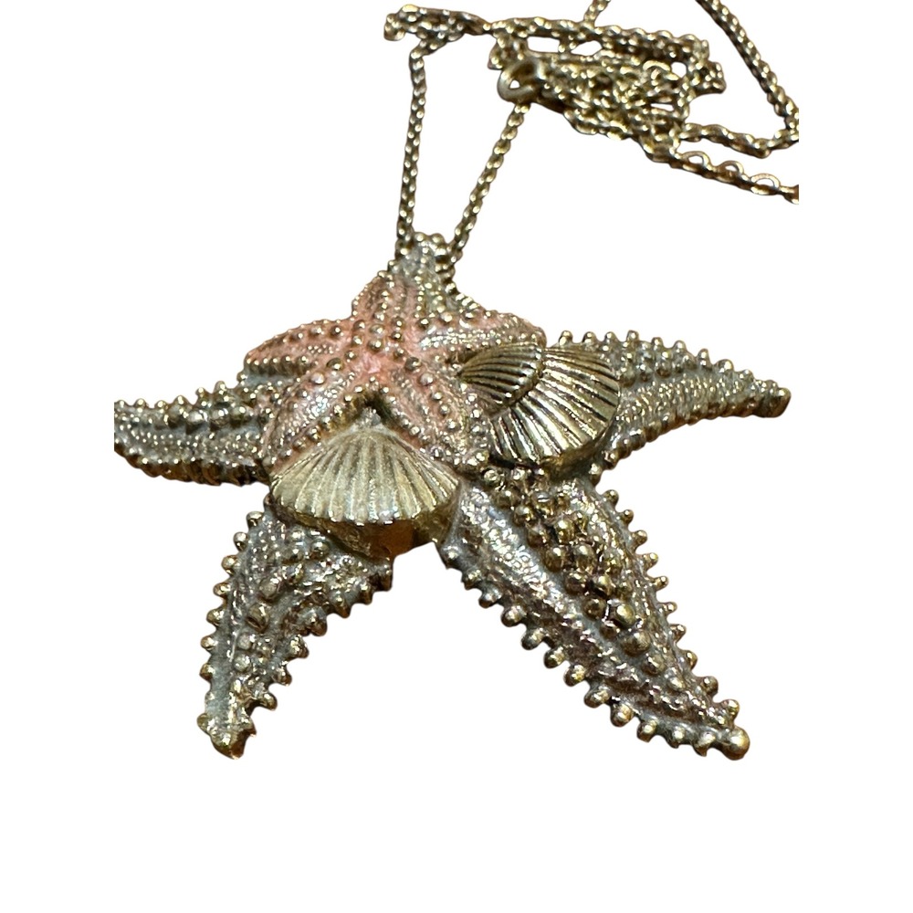 Statement Starfish Seashell Pendant Necklace Beachy Coastalcore Jewelry - Picture 2 of 4